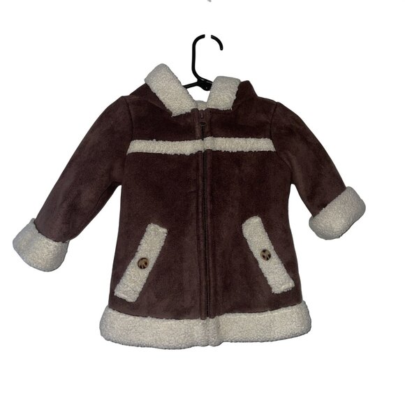 Old Navy Baby Sherpa-Lined Brown Coat With Hood & Button Pockets - Picture 1 of 6